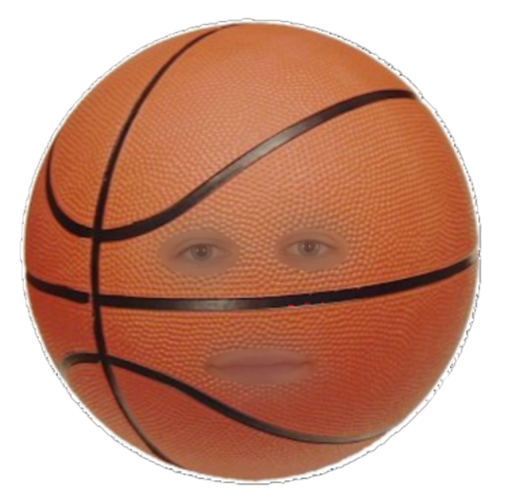 Blended image of a face and a basketball