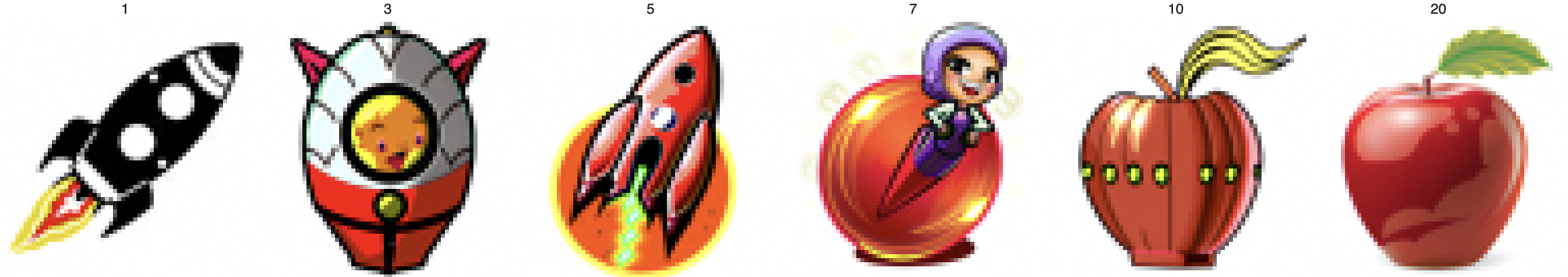 Apple image at various noise levels for the prompt 'a rocket ship'.