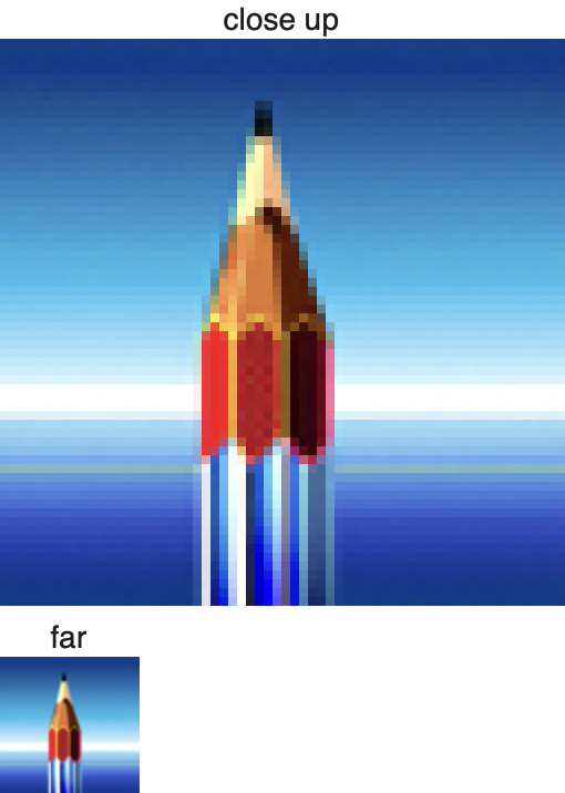 Far: a rocket ship. Close: a pencil