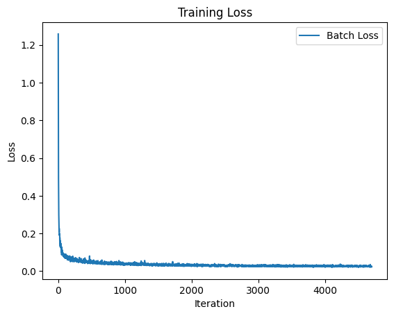 Training loss for the batch size